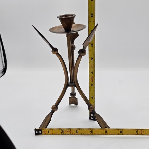 Single Bronze Metal Triple Arrow Candle Holder - Vintage Rustic Decor 8" - Picture 7 of 7